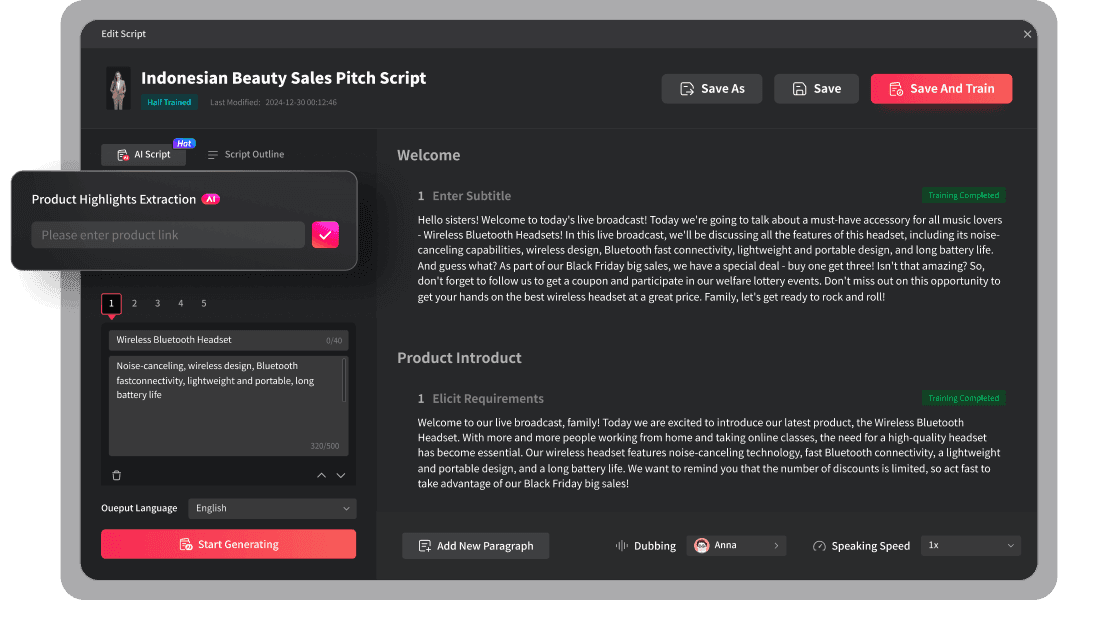 AI Generate Livestreaming Script, AI Voices
